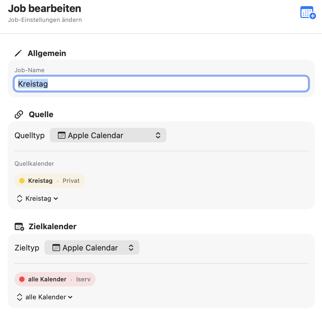Dialog zum Bearbeiten eines Sync-Jobs