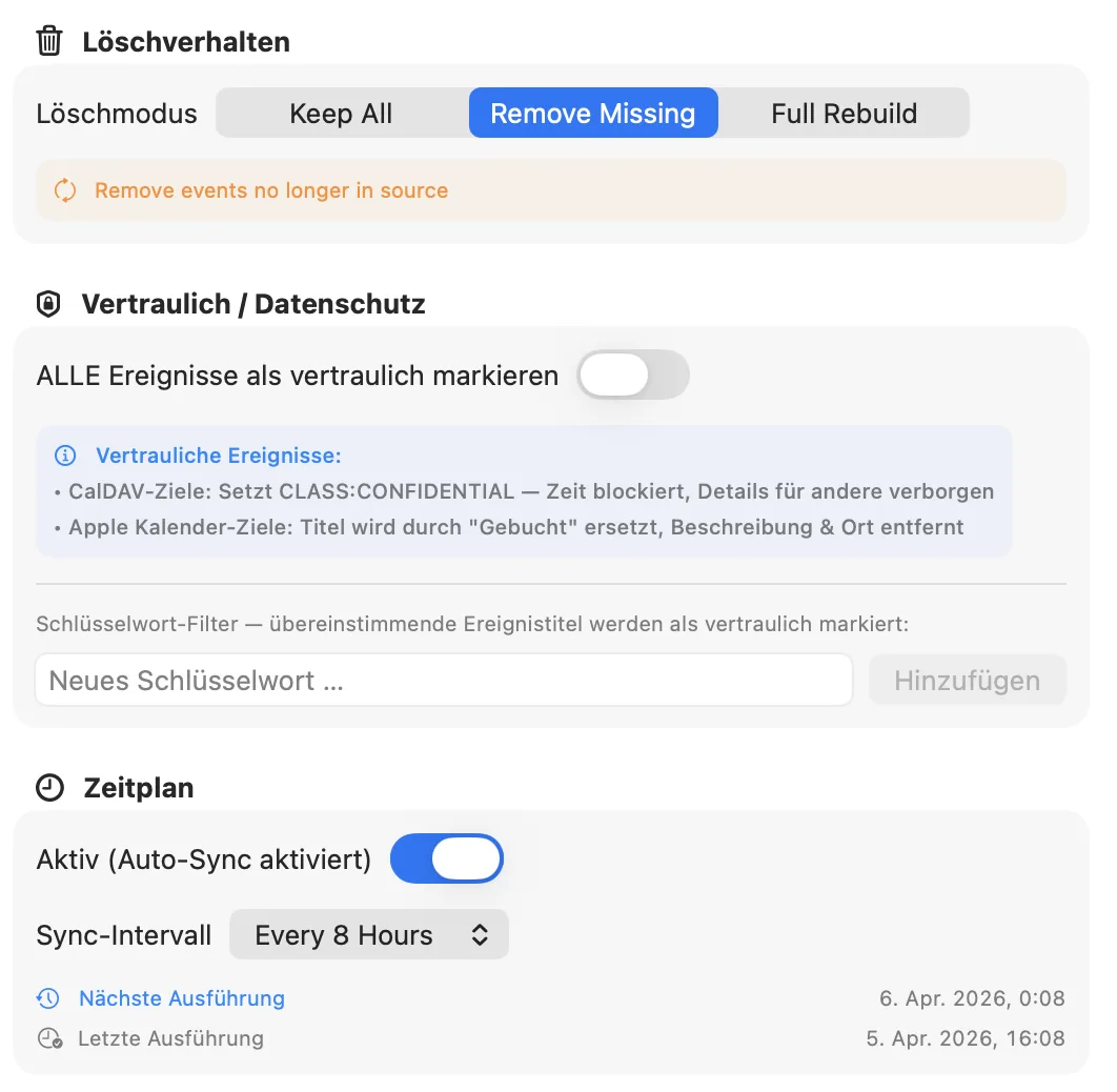 Datenschutz und Zeitplanung in Syncanor