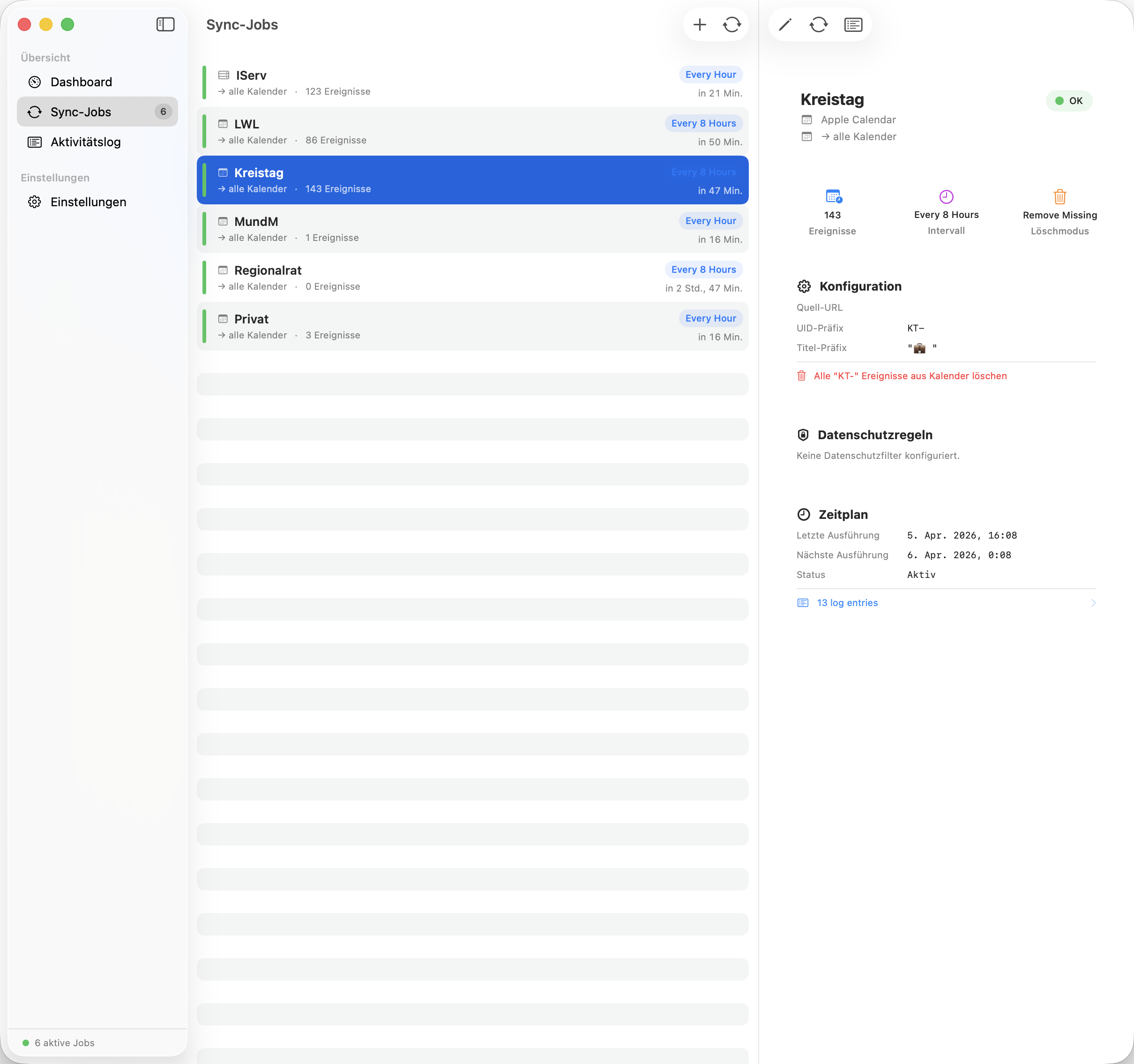 Sync-Jobs mit ausgewähltem Kreistag-Job